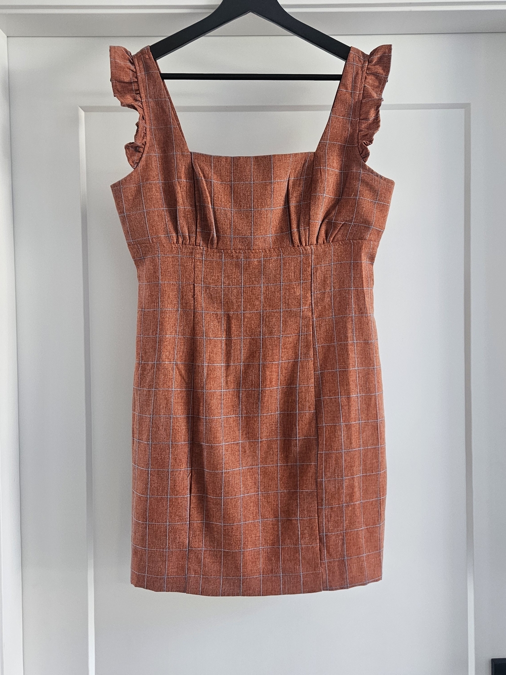 Rust Plaid Square-Neck Mini Dress Sz Large